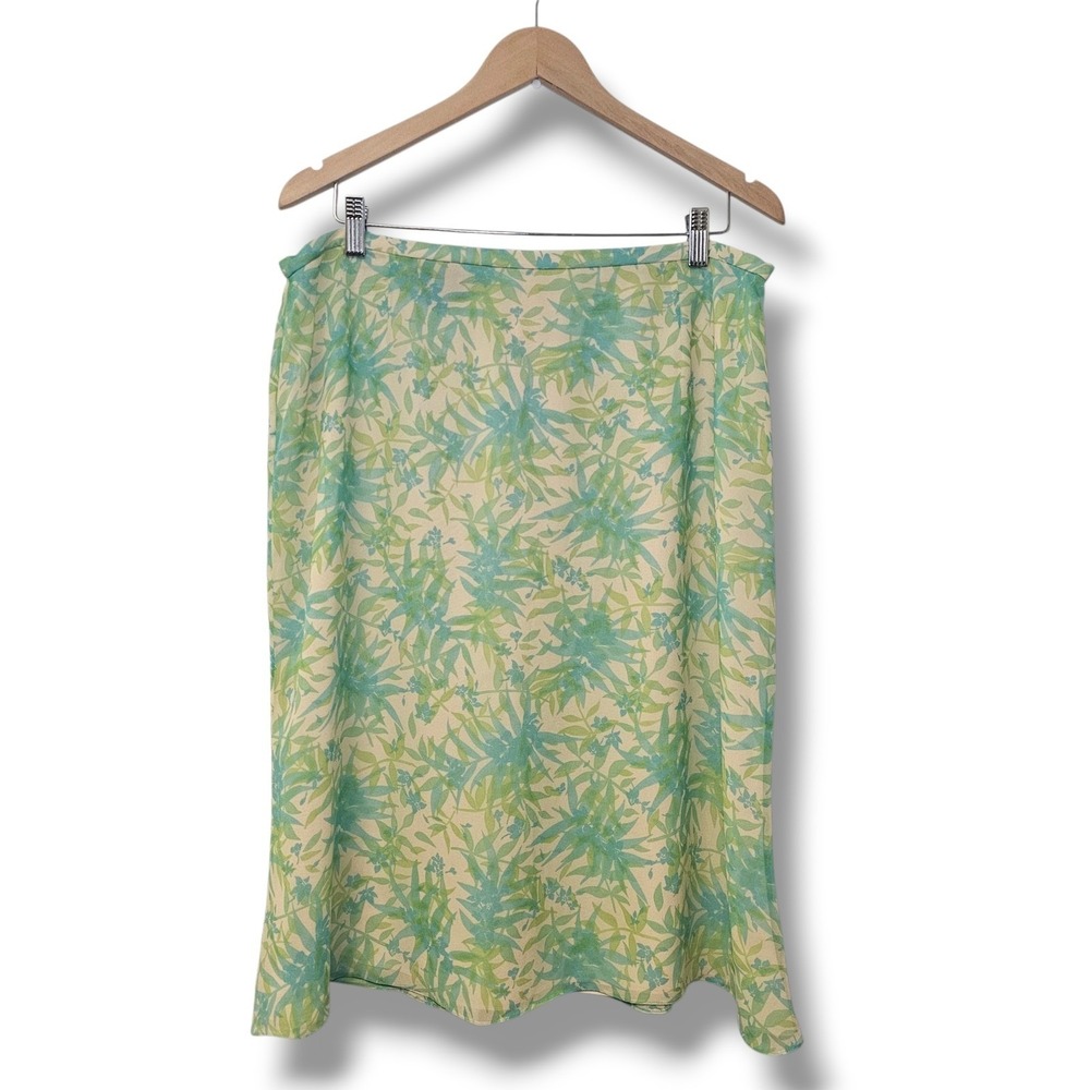 Vtg 90s Cynthia Howie 100% Silk Skirt 16 Green Tropical Midi Fairy Whimsy Pastel